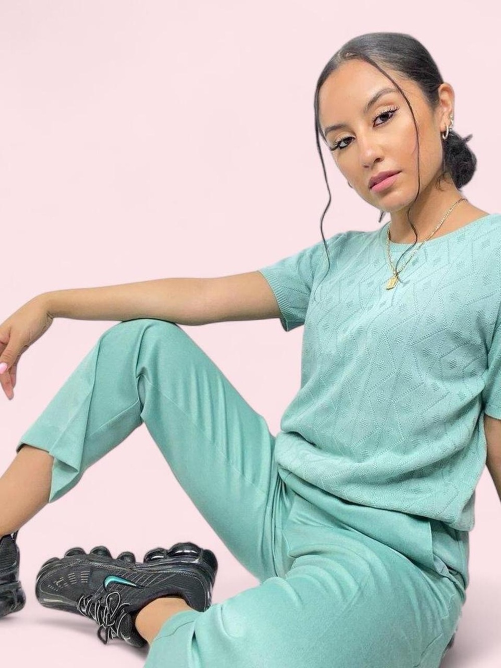 Alfred Dunner Mint Green Knit Top & Straight Leg Pants Set